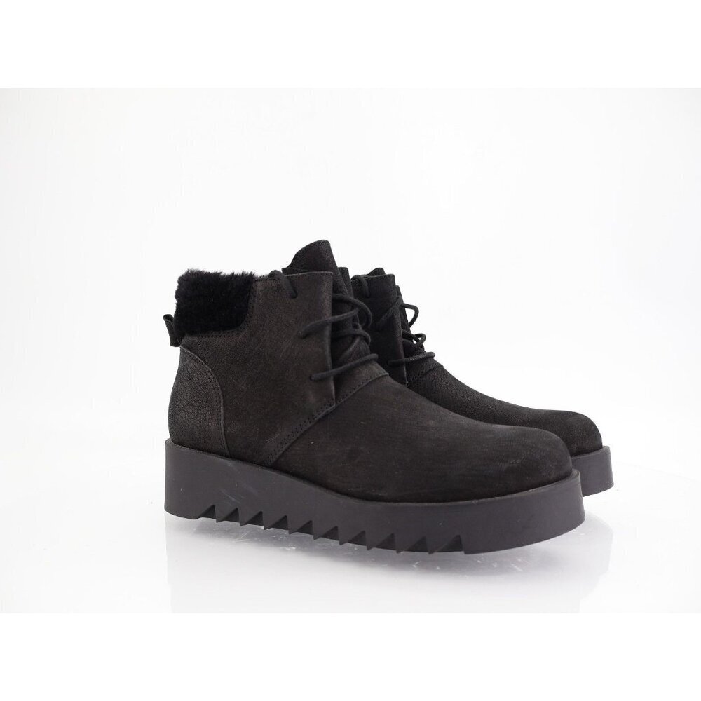 Eileen Fisher Kenille Genuine Shearling Trim Wedge Bootie Sz 7.5 Black Platform